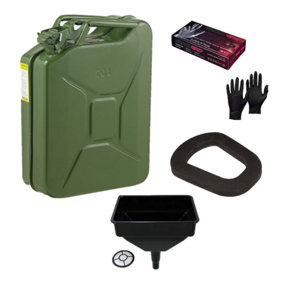 Pegdev - PDL - 20L Heavy Duty Jerry Can with Funnel, Replacement Seal & Nitrile Gloves - UN Certified for Flammable Liquids