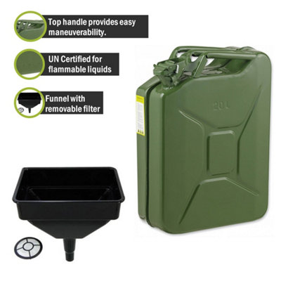 Pegdev - PDL - 20L Heavy Duty Jerry Can with Funnel - UN Certified Fuel Container, Portable & Durable