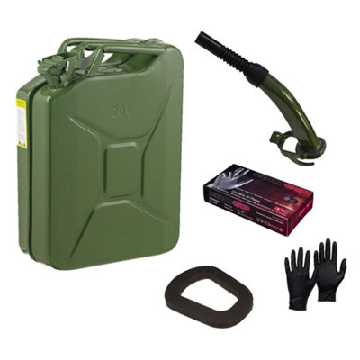 Pegdev - PDL - 20L Heavy Duty Jerry Can with Metal Spout, Replacement Seal and Nitrile Gloves - UN Certified Fuel Container