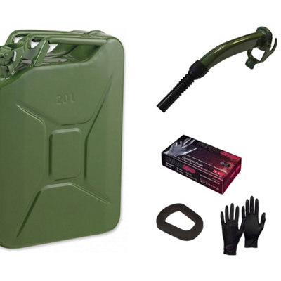 Pegdev - PDL - 20L Heavy Duty Jerry Can with Metal Spout, Replacement Seal and Nitrile Gloves - UN Certified Fuel Container
