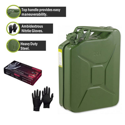 Pegdev - PDL - 20L Heavy Duty Jerry Can with Nitrile Gloves - UN Certified Fuel Container, Portable & Durable