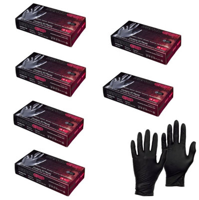 Pegdev - PDL 300 x Premium Black Nitrile Gloves - Powder-Free Disposable Latex-Free for Mechanics Ambidextrous Large - 150 Pairs