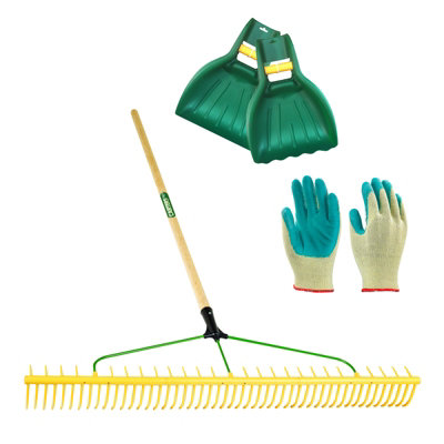 Pegdev - PDL - 48 Tooth Polypropylene Landscape Rake with Leaf Scoop Grab & Gardening Gloves (M/L) - Professional Ground Care Kit.