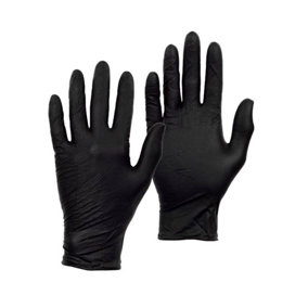 Pegdev - PDL 50 x Premium Black Nitrile Gloves - Powder-Free Disposable Latex-Free for Mechanics Ambidextrous Large - 25 Pairs