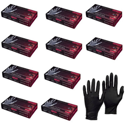 Pegdev - PDL 500 x Premium Black Nitrile Gloves - Powder-Free Disposable Latex-Free for Mechanics Ambidextrous Large - 250 Pairs