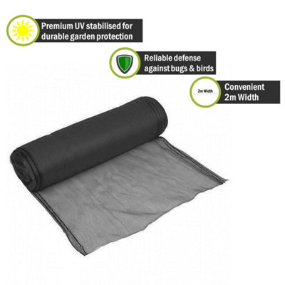 Pegdev - PDL - Black Heavy Duty Plants & Crops Protection Netting 2m Width (20m) - UV Stabilised Mesh for Garden Protection.