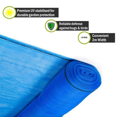 Pegdev - PDL - Blue Heavy Duty Plants & Crops Protection Netting 2m Width (14m) - UV Stabilised Mesh for Garden Protection.