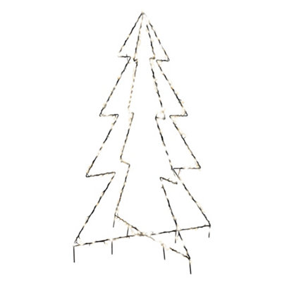 Pegdev - PDL - Christmas Pre Lit 3D Tree with 240 Warm LEDs, Black Frame, Timer, 3m Lead, Outdoor Garden Decor, 1.5m