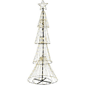 Pegdev - PDL - Christmas Pre Lit 3D Tree with 550 Warm LEDs, 8-Pattern Timer, Star Top, Black Frame, 5m Lead, Indoor/Outdoor, 2.1m