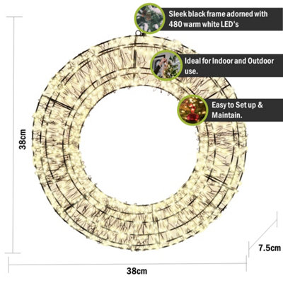 Pegdev - PDL - Christmas Pre Lit Wreath 480 Warm White Micro LEDs with ...