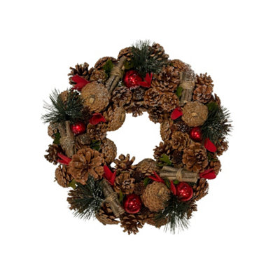 Pegdev - PDL - Cinnamon Stick & Red Bauble Wreath - Festive Christmas Wreath, Indoor/Outdoor Use, 30cm