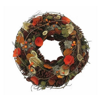 Pegdev - PDL - Elegant Autumn Log and Rose Wreath - Handcrafted Natural Pine Cones, Rattan, Wood Chips, Foam Ring, 30cm