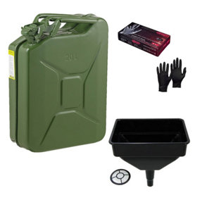 Pegdev - PDL - Heavy Duty 20L Jerry Can with Funnel & Nitrile Gloves Set, UN Certified Steel Container, Fuel Storage & Transport
