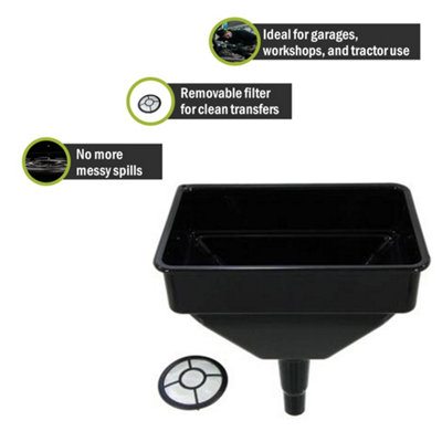 Pegdev - PDL - Heavy Duty Funnel for Garages, Tractors, and More - Durable Plastic, Removable Filter