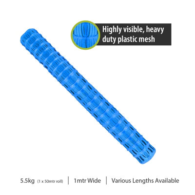 Pegdev - PDL - Highly Durable Blue Plastic Barrier Fencing, Mesh with Steel Fence Pins - Heavy Duty Fencing 50 Metres 10 Pins