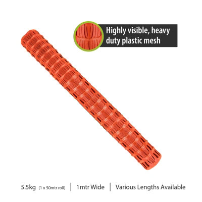 Pegdev - PDL - Highly Durable Orange Plastic Barrier Fencing, Mesh with Steel Fence Pins - Heavy Duty Fencing 20 Metres 20 Pins