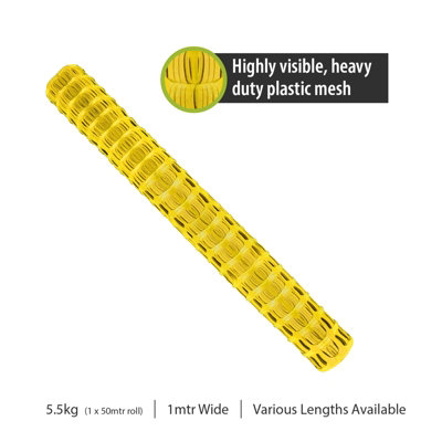 Pegdev - PDL - Highly Durable Yellow Plastic Barrier Fencing, Mesh with Steel Fence Pins - Heavy Duty Fencing 20 Metres 10 Pins