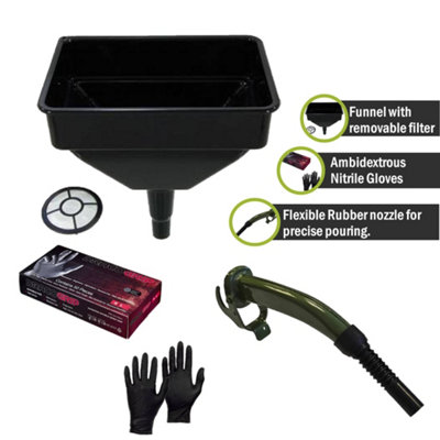 Pegdev - PDL - Jerry Can Accessory Bundle - Metal Spout, Heavy Duty Funnel & Nitrile Gloves - Upgrade Your Refuelling Experience