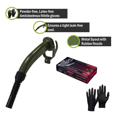 Pegdev - PDL - Jerry Can Accessory Bundle - Metal Spout & Nitrile Gloves - Efficient Refuelling & Protection