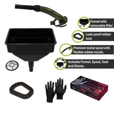 Pegdev - PDL - Jerry Can Accessory Bundle - Metal Spout, Replacement Seal, Funnel & Nitrile Gloves - Premium Tools for Refuelling