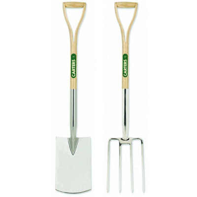 Pegdev - PDL - Premium Stainless Steel Garden Spade & Fork Set Ash Wood Handles - Tools For Soil