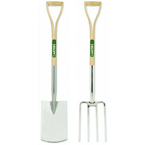 Pegdev - PDL - Premium Stainless Steel Garden Spade & Fork Set Ash Wood Handles - Tools for Soil Aeration & Bed Preparation