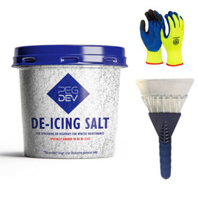 Pegdev - PDL - Premium White De-Icing Salt - Car Window Scraper, Pair of Thermal Gloves Included - Rapid Formula (1.5kg)