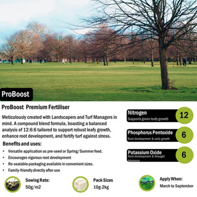 Pegdev - PDL- ProBoost Professional Grass Fertiliser - Premium Nutrient Blend for Healthy Turf Growth - 12-6-6 Analysis (10g)