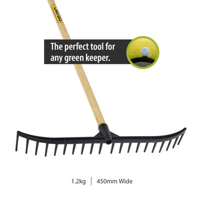Pegdev - PDL - Professional 20 Tooth Black Bunker Rake with Hardwood Handle & Gardening Gloves - Precision Greenkeeping Combo.