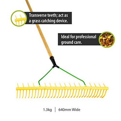 Pegdev - PDL - Professional 32-Tooth Landscaping Polypropylene Rake with Hardwood Handle - Heavy Duty for Soil Grass Sand Leaves