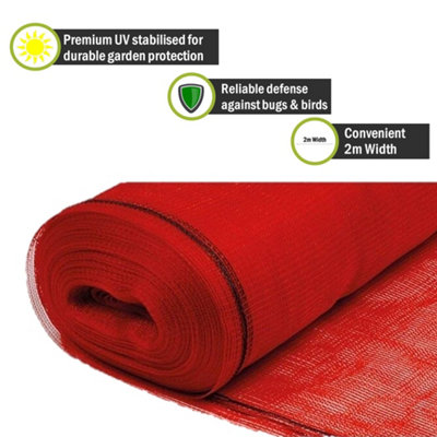Pegdev - PDL - Red Heavy Duty Plants & Crops Protection Netting 2m Width (16m) - UV Stabilised Mesh for Garden Protection.