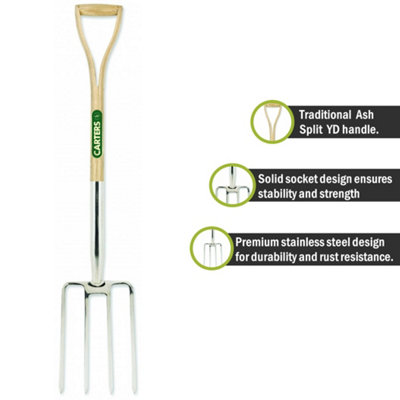 Pegdev - PDL- Stainless Steel Garden Fork with YD Ash Wood Handle for Soil Aeration and Bed Preparation