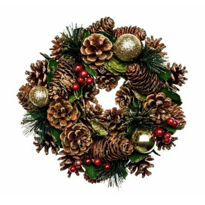 Pegdev - PDL - Stunning Gold Bauble & Pine Cone Christmas Wreath - Handcrafted Natural Craft Decor for Home & Garden, 30cm