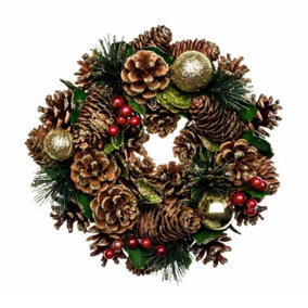 Pegdev - PDL - Stunning Gold Bauble & Pine Cone Christmas Wreath - Handcrafted Natural Craft Decor for Home & Garden, 38cm