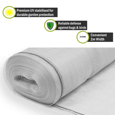 Pegdev - PDL - White Heavy Duty Plants & Crops Protection Netting 2m Width (10m) - UV Stabilised Mesh for Garden Protection.