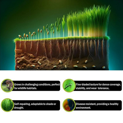 Pegdev - PDL - Wildlife Grass Seed - Versatile, Resilient Blend for Lush Gardens & Parks (1.5kg)