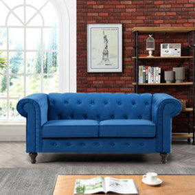 Pelham 158cm Wide Blue Velvet Fabric 2 Seat Chesterfield Sofa In A Box
