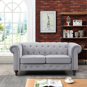 Pelham 158cm Wide Grey Velvet Fabric 2 Seat Chesterfield Sofa In A Box