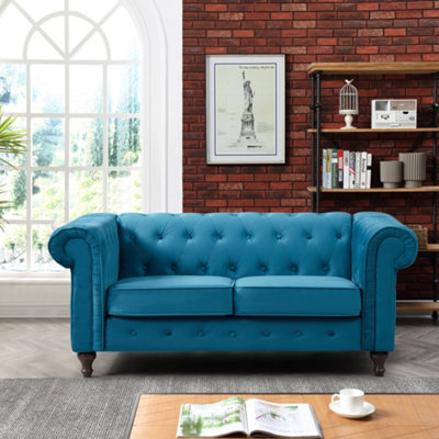 Pelham 158cm Wide Teal Velvet Fabric 2 Seat Chesterfield Sofa In A Box