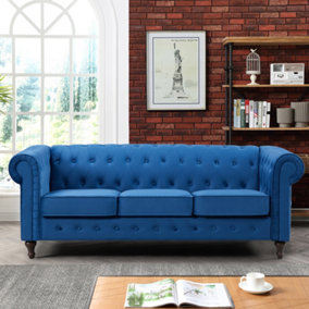 Pelham 207cm Wide Blue Velvet Fabric 3 Seat Chesterfield Sofa In A Box