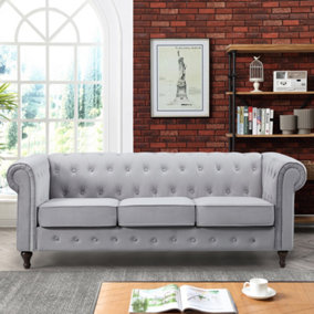 Pelham 207cm Wide Grey Velvet Fabric 3 Seat Chesterfield Sofa In A Box