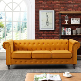 Pelham 207cm Wide Orange Velvet Fabric 3 Seat Chesterfield Sofa In A Box