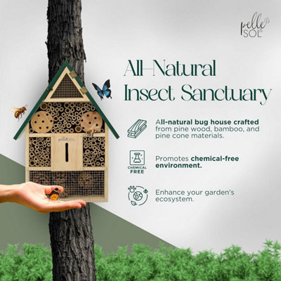 Pelle & Sol Hanging Bee Hotel and Bug Hotel - Weather-Resistant Wood ...