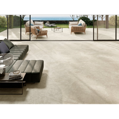 Pembery Beige Rectified Stone Effect 595mm x 595mm Porcelain Wall & Floor Tiles (Pack of 4 w/ Coverage of 1.42m2)