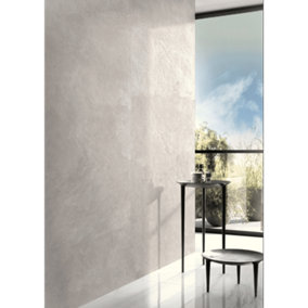 Pembery White Rectified Stone Effect 595mm x 1200mm Porcelain Wall & Floor Tiles (Pack of 2 w/ Coverage of 1.42m2)