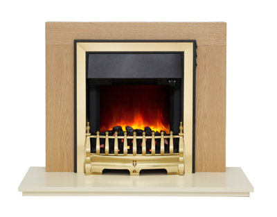 Pembury Natural Oak Fireplace with Inset Brass Electric Fire