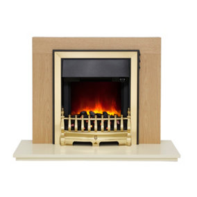 Pembury Natural Oak Fireplace with Inset Brass Electric Fire