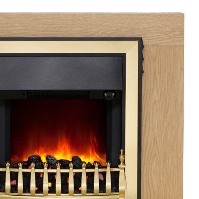 Pembury Natural Oak Fireplace with Inset Brass Electric Fire