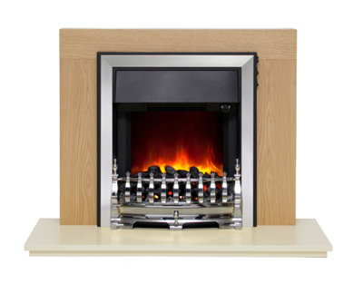 Pembury Natural Oak Fireplace with Inset Chrome Electric Fire