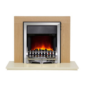 Pembury Natural Oak Fireplace with Inset Chrome Electric Fire